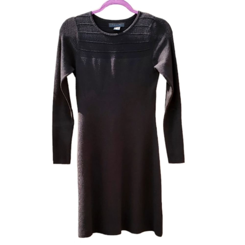 Tahari Black Knit Sweater Viscose Shift Cocktail‎ Dress Size Small